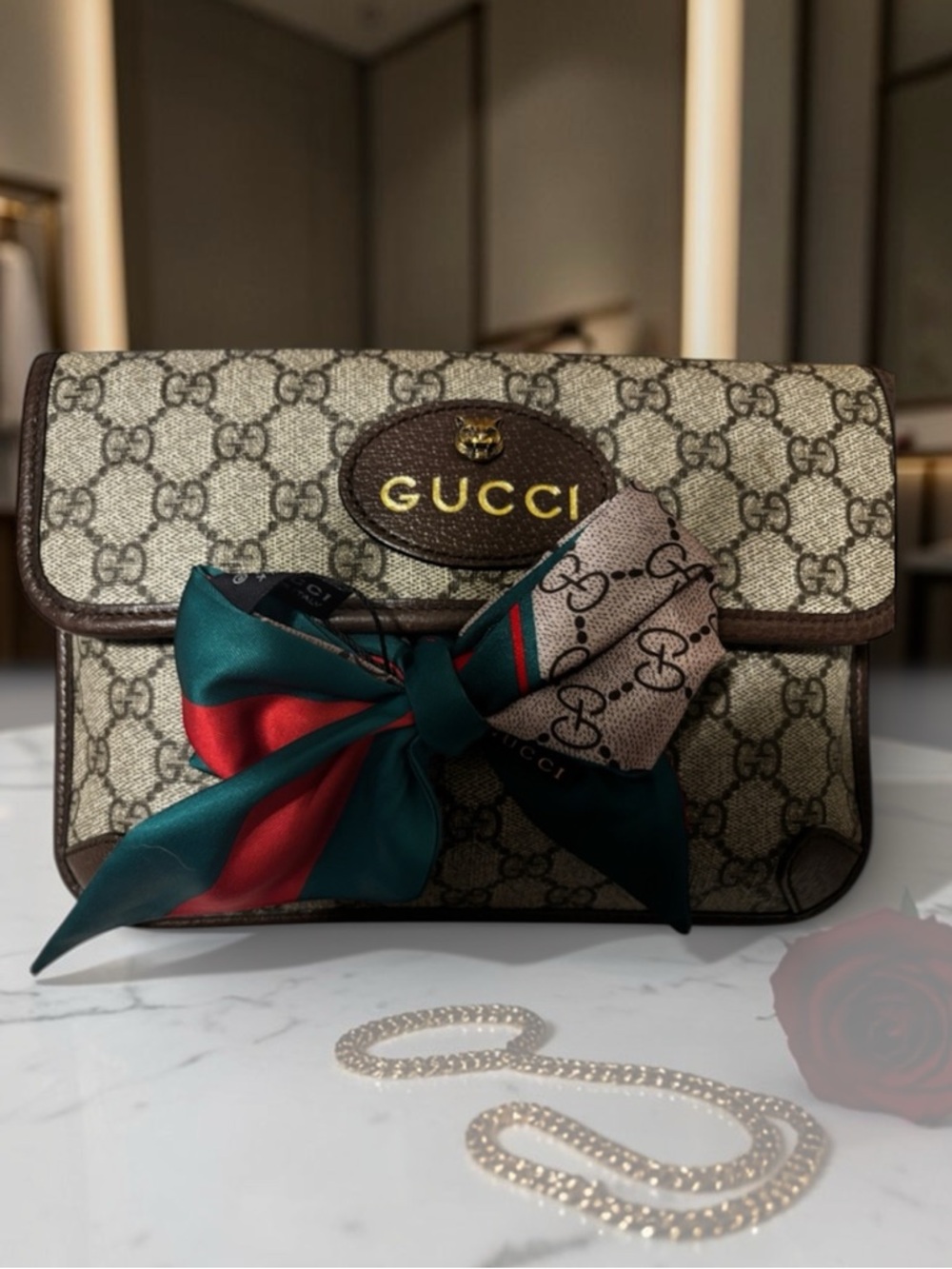 Authentic Gucci Beige and Brown Monogram Shoulder …like new.  No box, no receipt